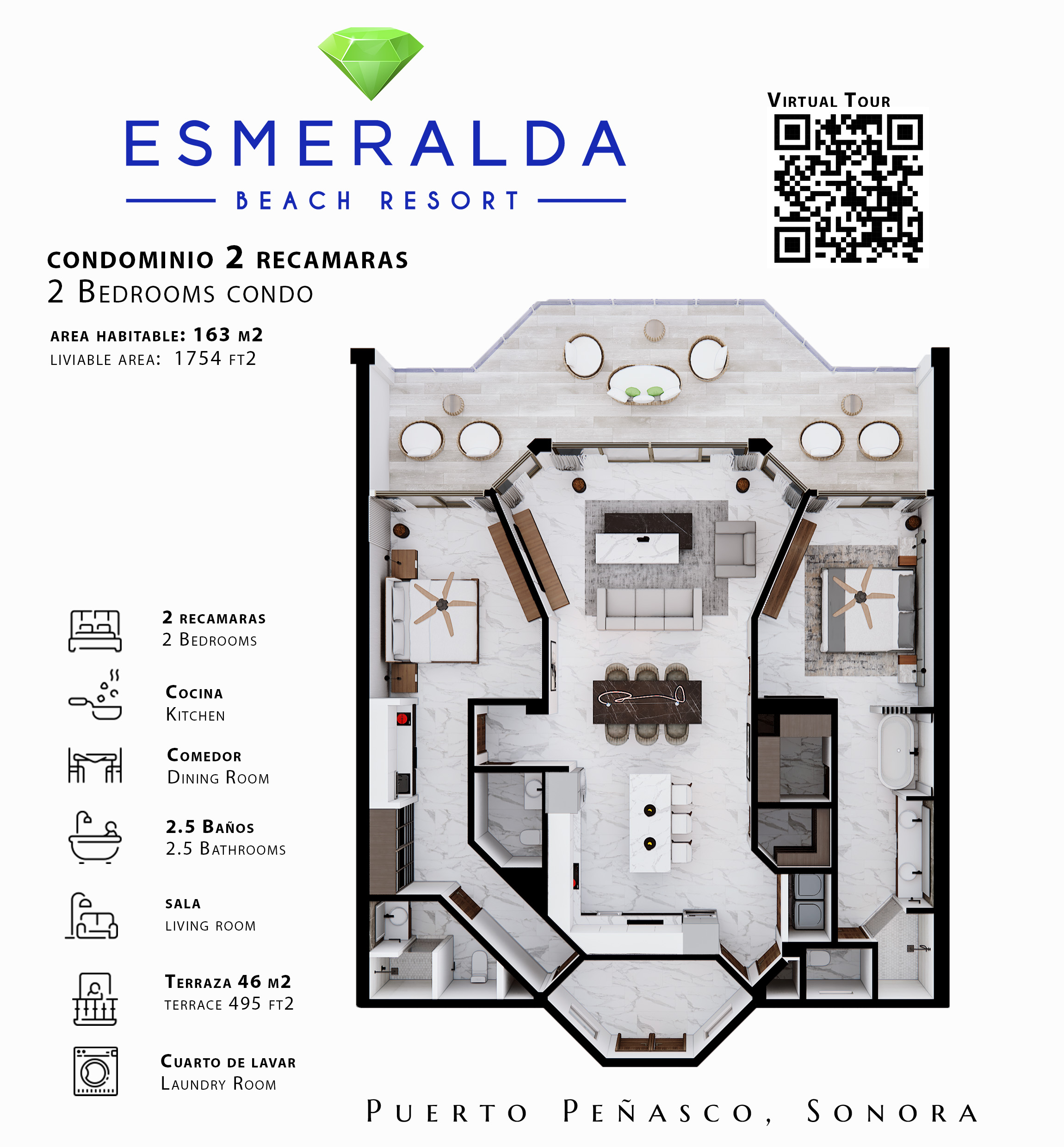 2 Bedrooms Floorplan
