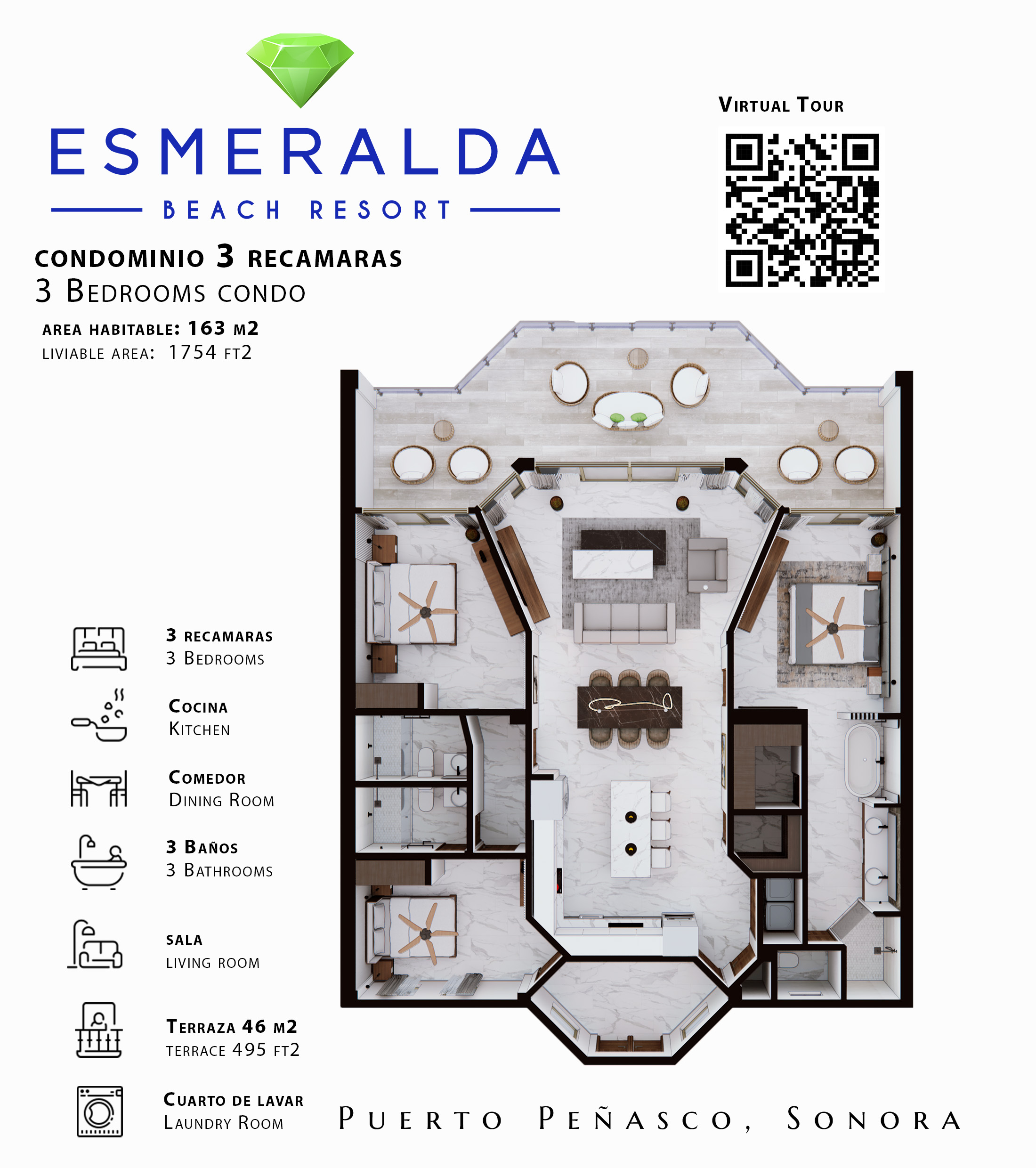 3 Bedrooms Floorplan